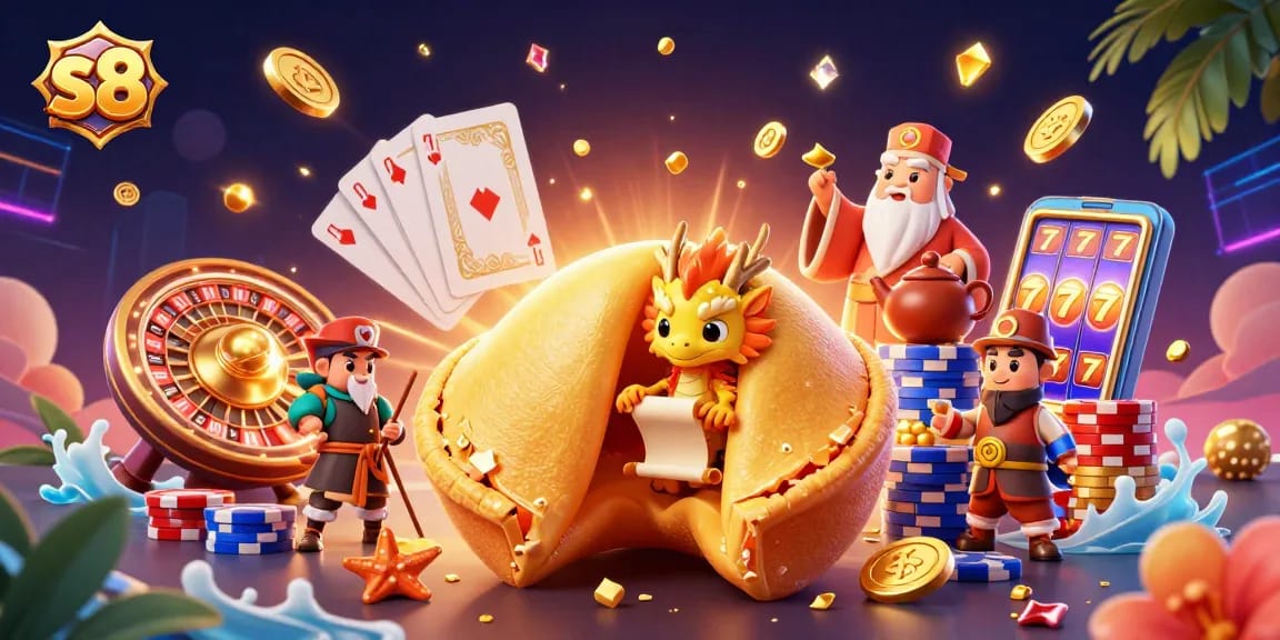 Immerse in the vibrant s8 casino world with floating golden coins and winning cards.
