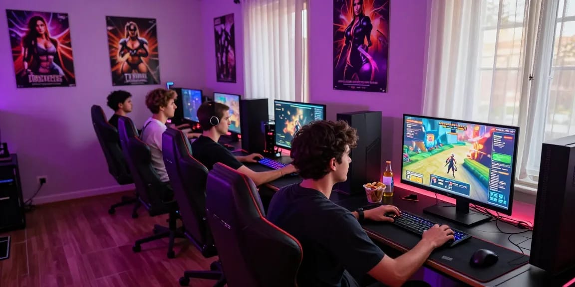 Playing a porngame in a vibrant adult gaming setup with immersive graphics
