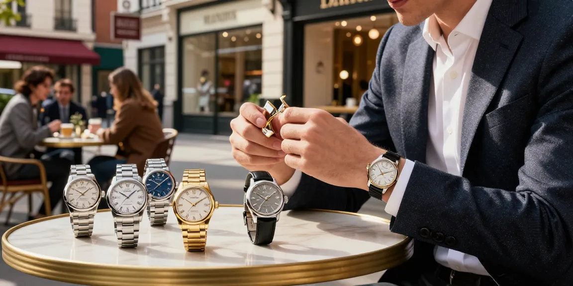 Discovering exquisite clone watches in an elegant urban cafe setting, highlighting luxury and style.