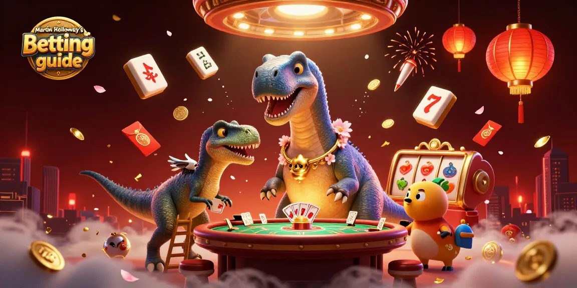 Experience gaming excitement with Martin Holloway’s betting guide featuring whimsical dinosaur characters and vibrant casino elements.