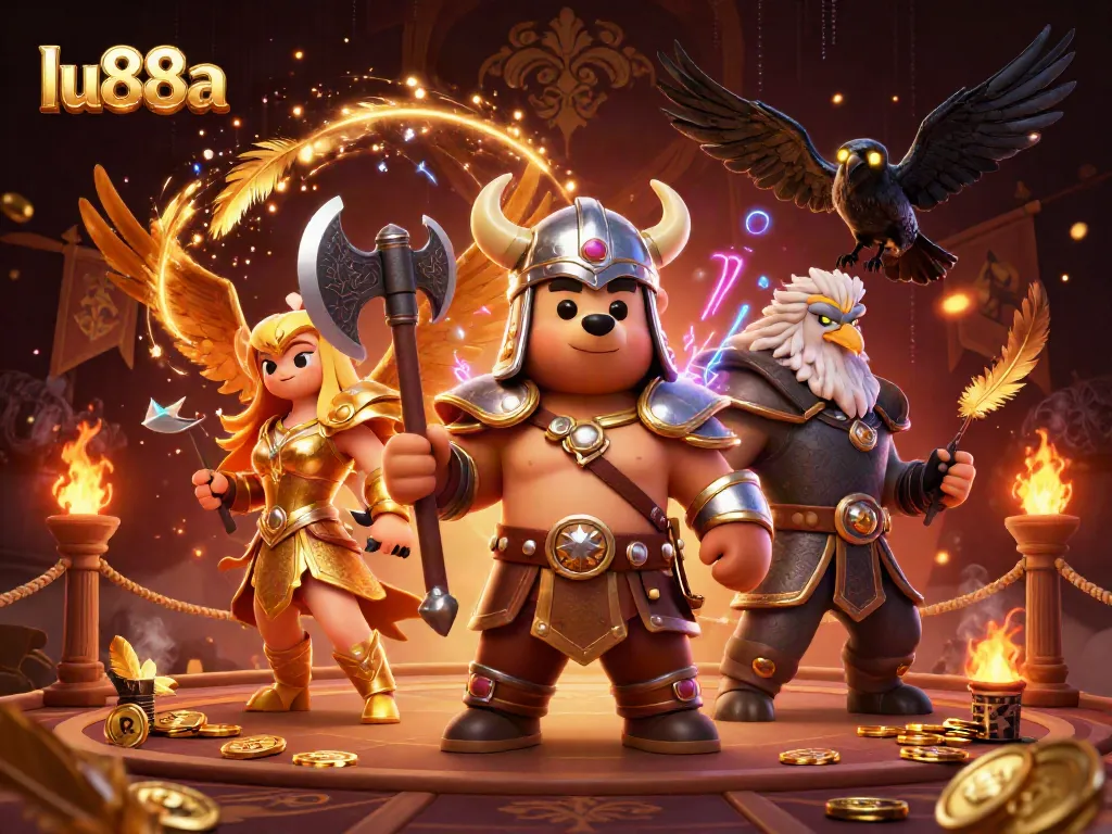 Join the thrilling action of lu88a with a Viking bear, Valkyrie eagle, and exciting casino elements.