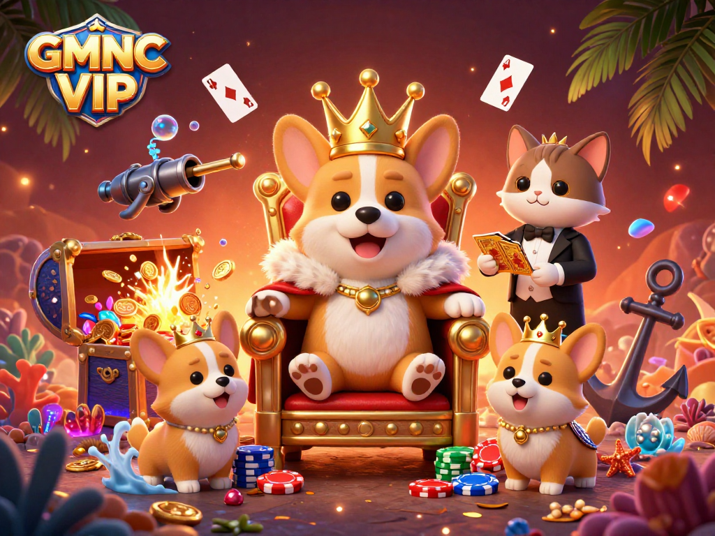 Experience the excitement of GMNC VIP with royal elements in a dynamic casino-themed scene.