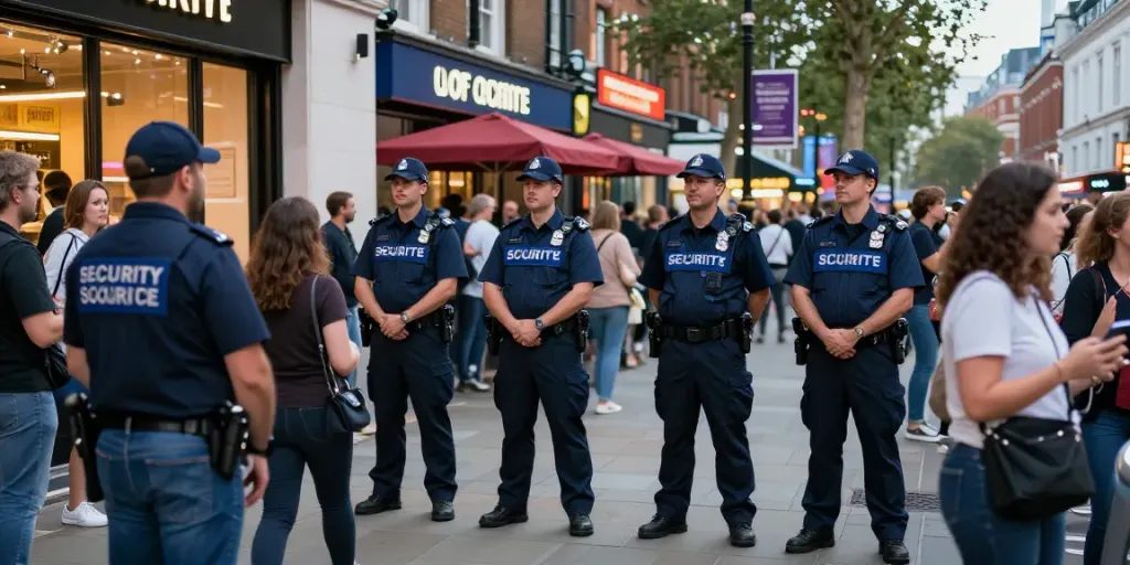 "Security Guards providing community-focused protection at local event."