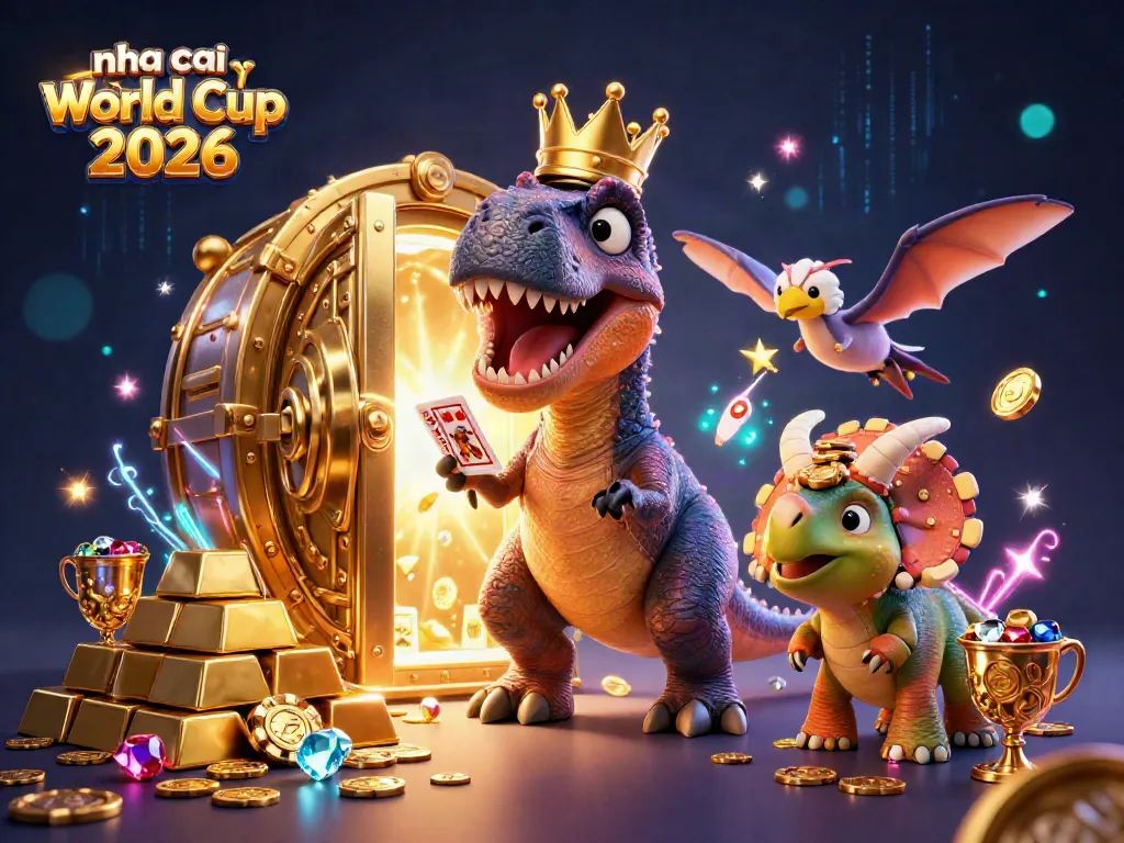 Experience excitement with nha cai bong da uy tin World Cup 2026 as cartoon dinosaurs shuffle cards and stack chips.