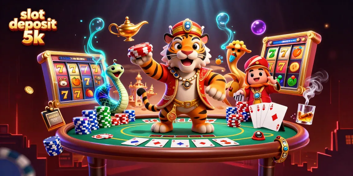 Engage in exciting gameplay with slot deposit 5k as a sultan on a carpet of poker chips.