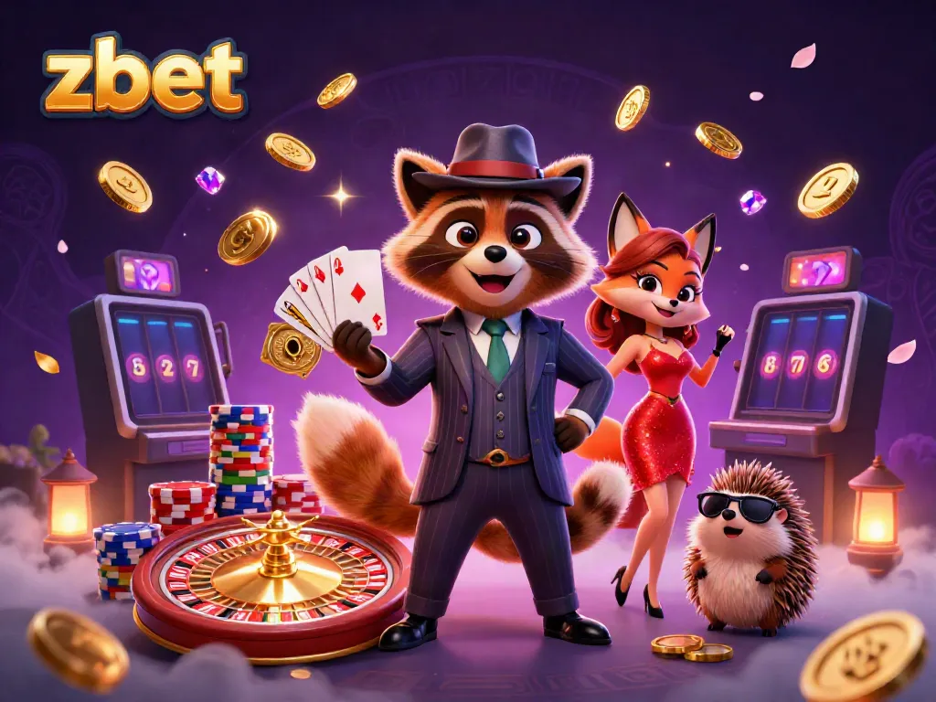 Experience winning moments at zbet with a royal flush and vibrant casino elements, captivating illustration.