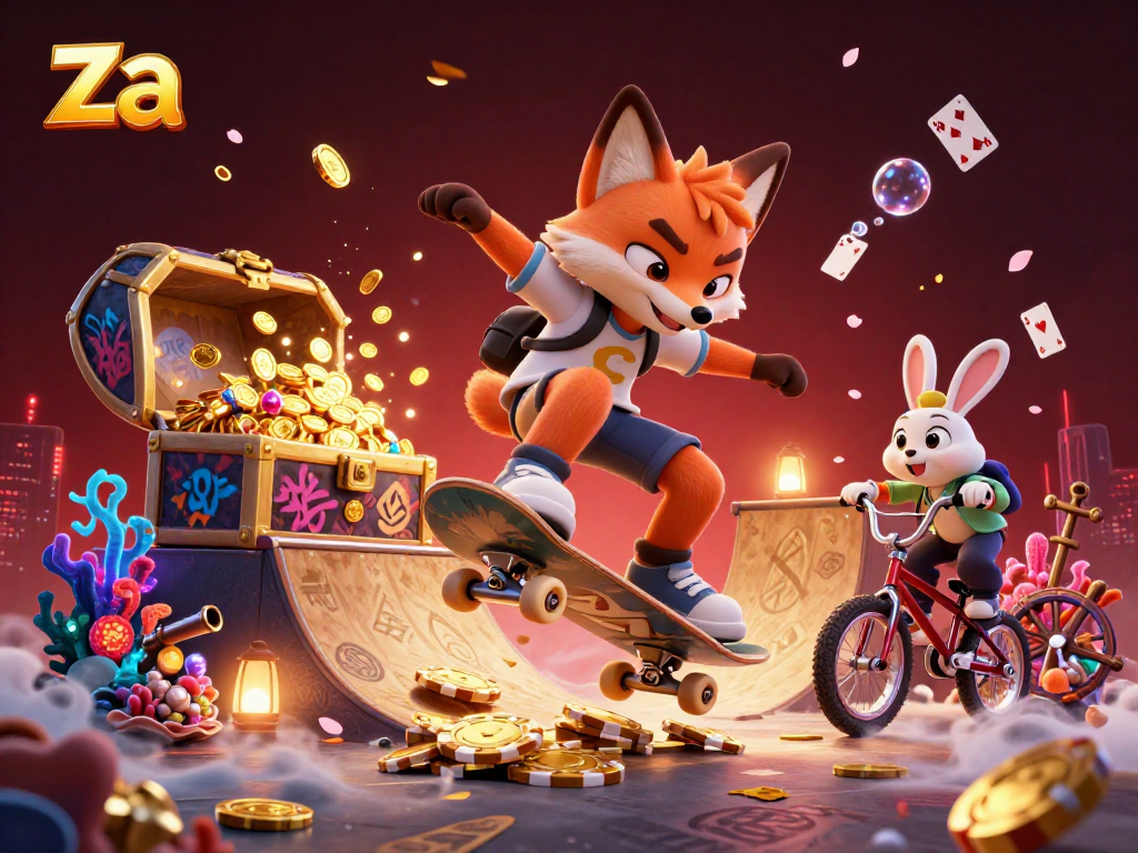 Players engage in lively casino adventures in the vibrant za illustration featuring playful characters.