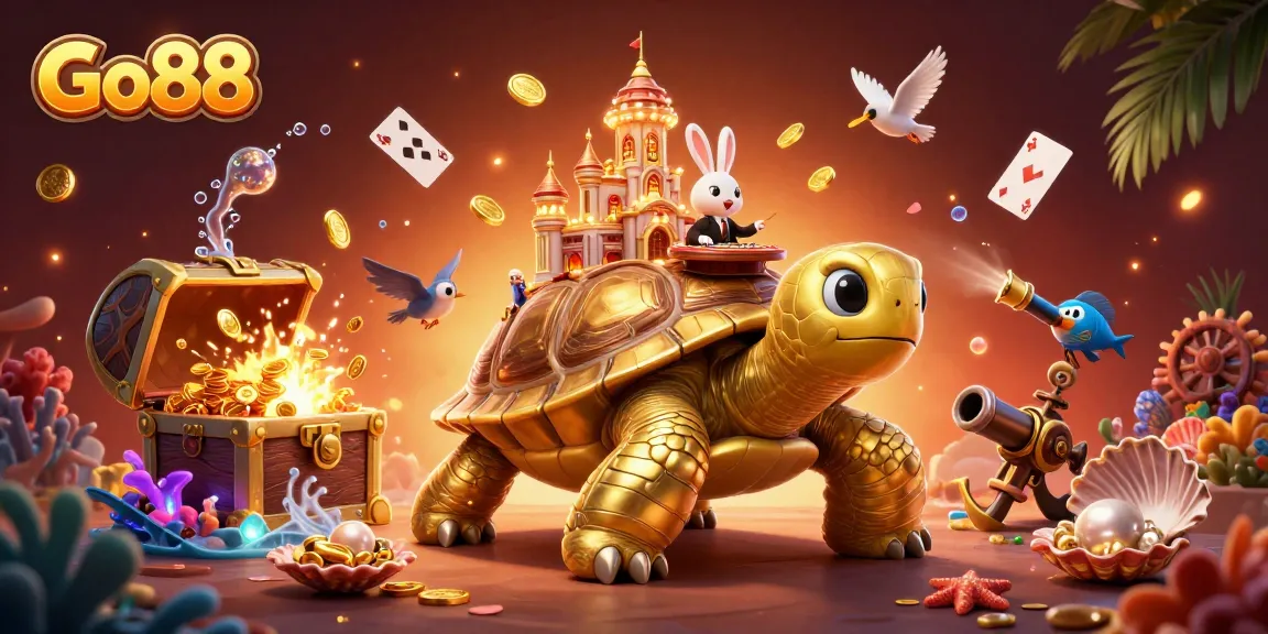 Experience the thrill at Go88, featuring a vibrant casino scene with playful characters and dynamic elements.