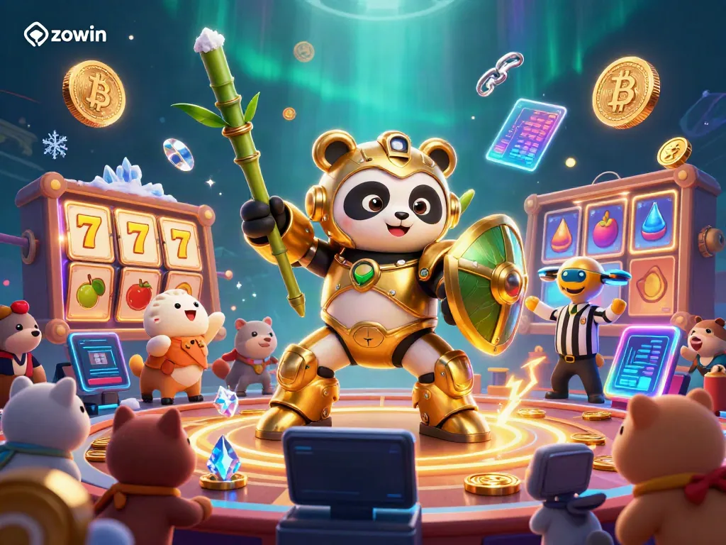 Zowin captivates players in a bubbly casino arena with sushi-suited panda battling for jackpots.