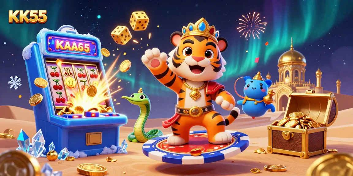 Experience thrilling gaming at KK55 with a vibrant scene of the tiger sultan and casino elements.